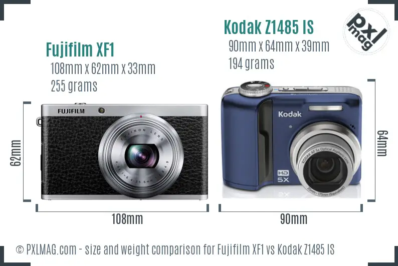 Fujifilm XF1 vs Kodak Z1485 IS size comparison