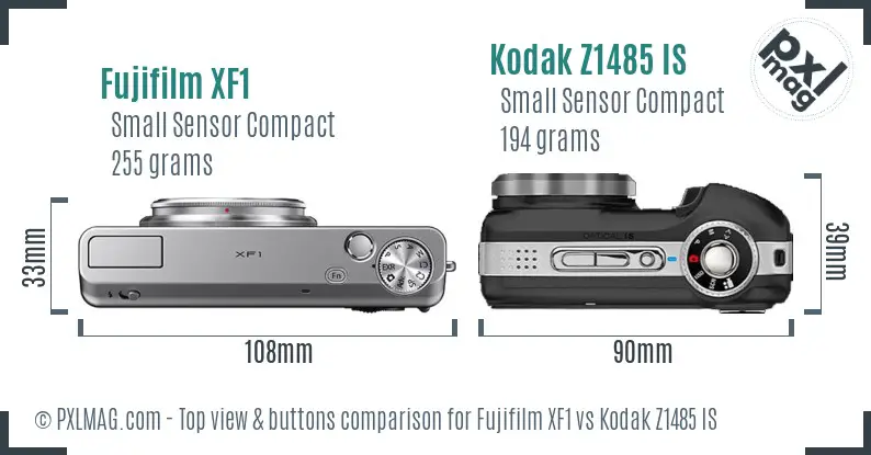 Fujifilm XF1 vs Kodak Z1485 IS top view buttons comparison