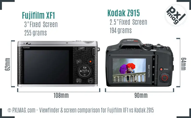 Fujifilm XF1 vs Kodak Z915 Screen and Viewfinder comparison