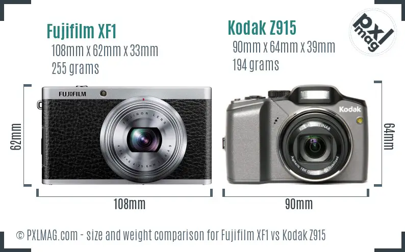 Fujifilm XF1 vs Kodak Z915 size comparison