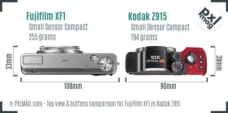 Fujifilm XF1 vs Kodak Z915 top view buttons comparison