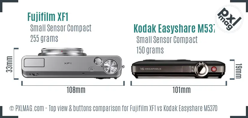 Fujifilm XF1 vs Kodak Easyshare M5370 top view buttons comparison
