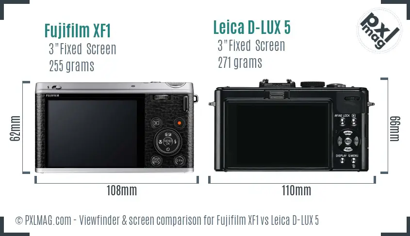 Fujifilm XF1 vs Leica D-LUX 5 Screen and Viewfinder comparison