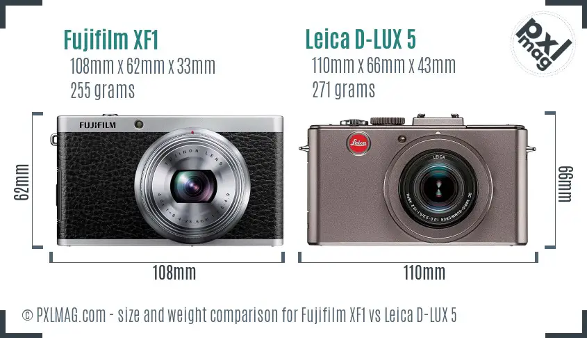 Fujifilm XF1 vs Leica D-LUX 5 size comparison