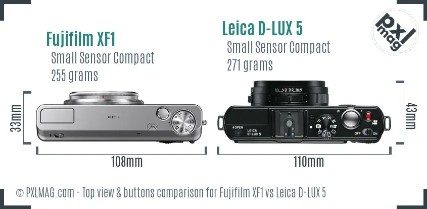Fujifilm XF1 vs Leica D-LUX 5 top view buttons comparison