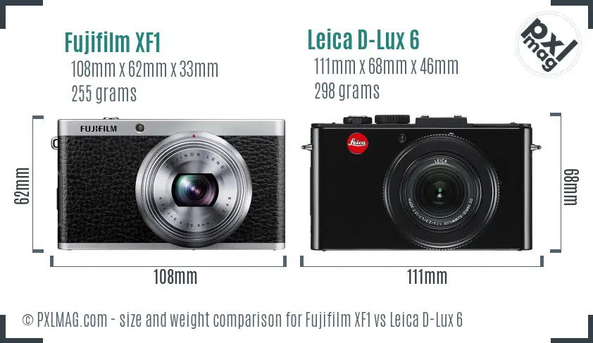 Fujifilm XF1 vs Leica D-Lux 6 size comparison