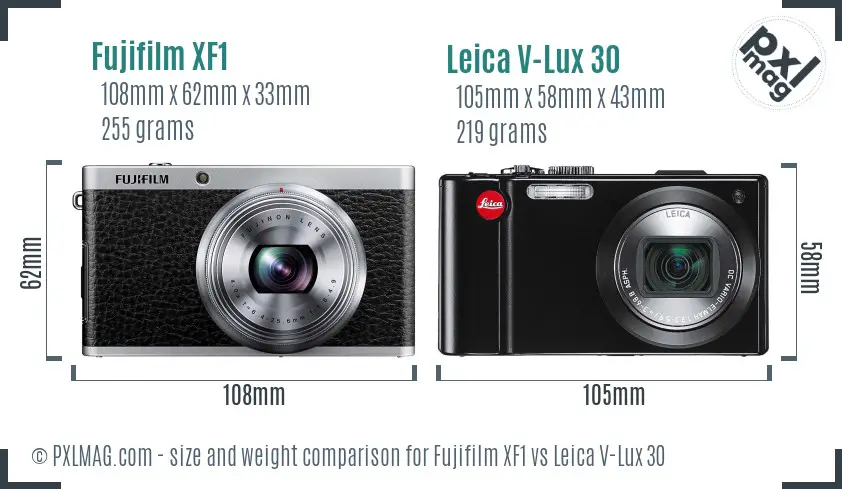Fujifilm XF1 vs Leica V-Lux 30 size comparison