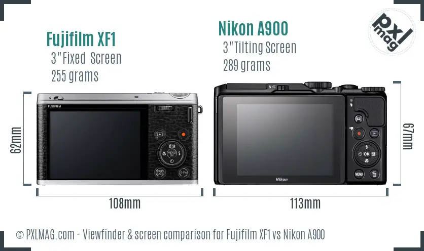 Fujifilm XF1 vs Nikon A900 Screen and Viewfinder comparison