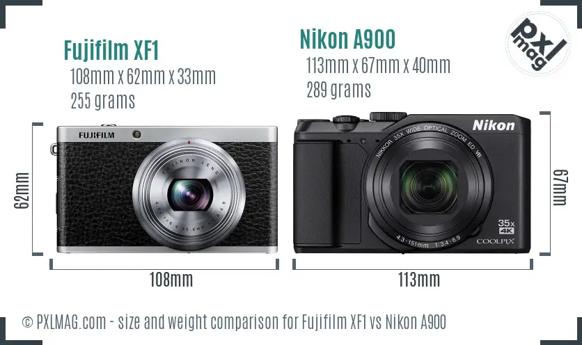 Fujifilm XF1 vs Nikon A900 size comparison