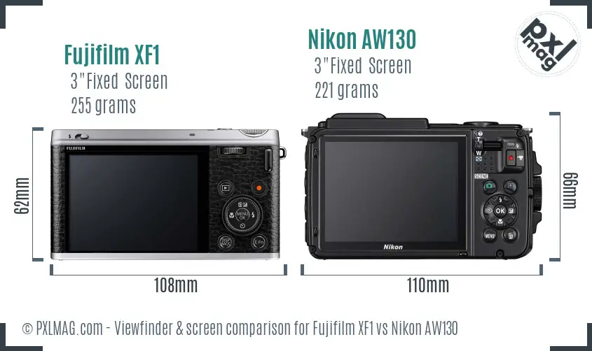 Fujifilm XF1 vs Nikon AW130 Screen and Viewfinder comparison