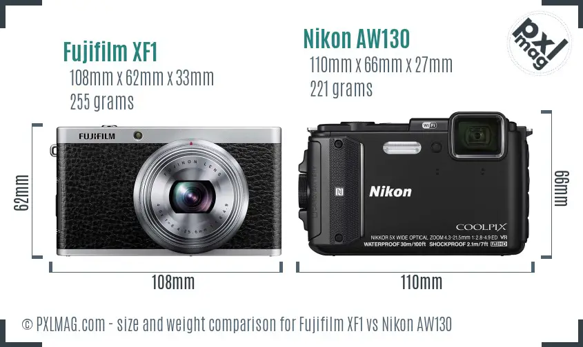 Fujifilm XF1 vs Nikon AW130 size comparison