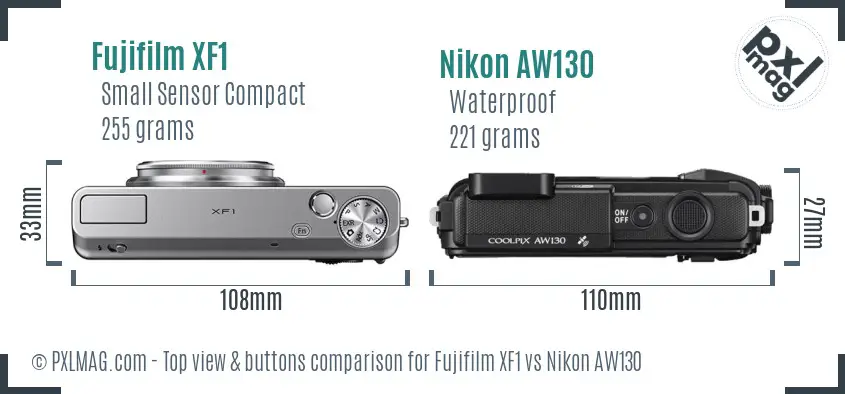 Fujifilm XF1 vs Nikon AW130 top view buttons comparison