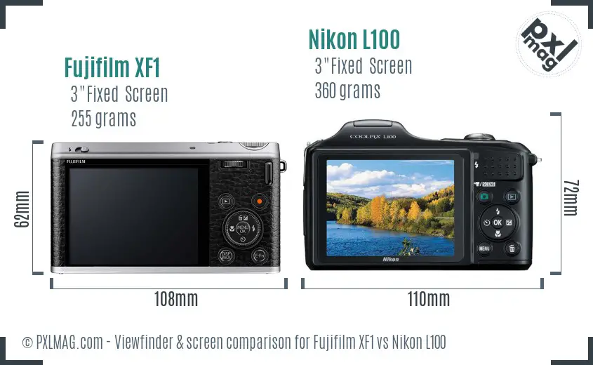 Fujifilm XF1 vs Nikon L100 Screen and Viewfinder comparison