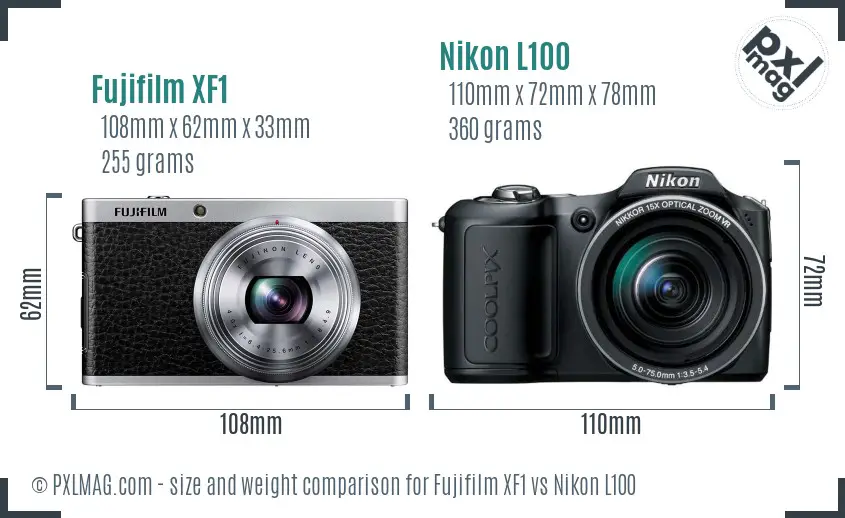 Fujifilm XF1 vs Nikon L100 size comparison