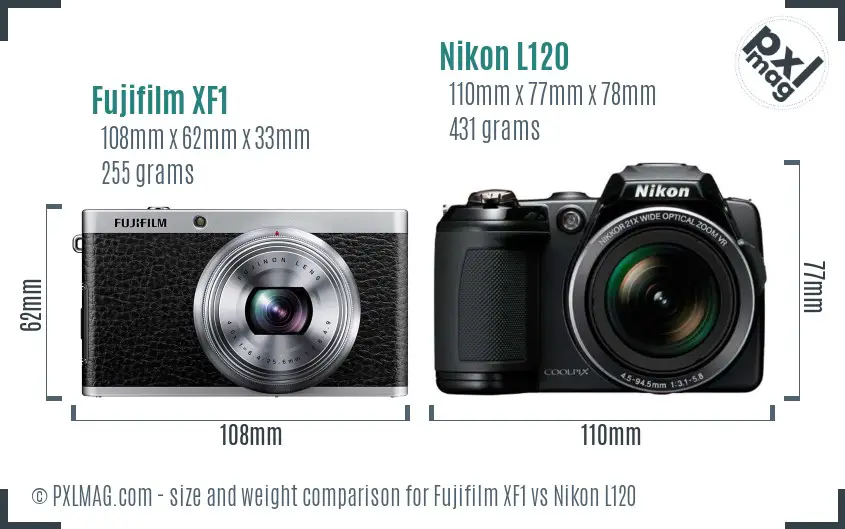 Fujifilm XF1 vs Nikon L120 size comparison Fujifilm XF1 vs Nikon L120 size comparison