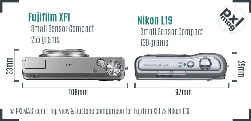 Fujifilm XF1 vs Nikon L19 top view buttons comparison