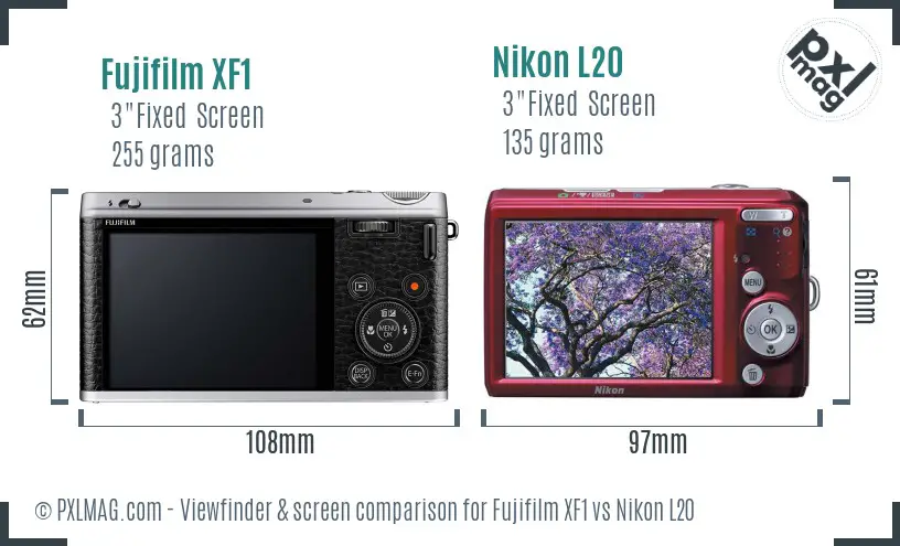 Fujifilm XF1 vs Nikon L20 Screen and Viewfinder comparison