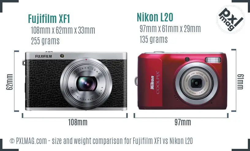 Fujifilm XF1 vs Nikon L20 size comparison
