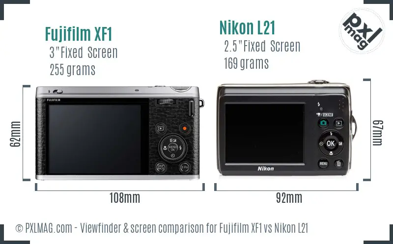 Fujifilm XF1 vs Nikon L21 Screen and Viewfinder comparison