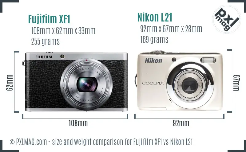 Fujifilm XF1 vs Nikon L21 size comparison