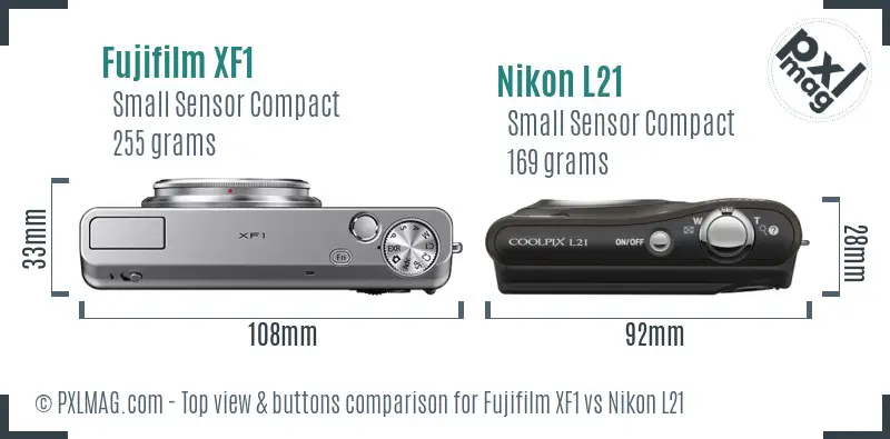 Fujifilm XF1 vs Nikon L21 top view buttons comparison