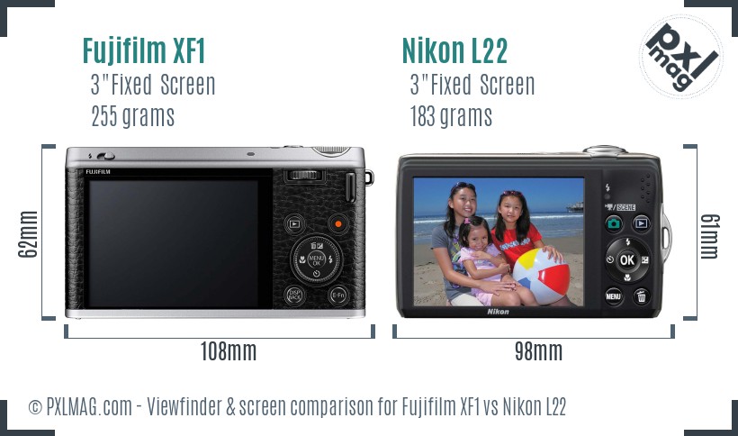 Fujifilm XF1 vs Nikon L22 Screen and Viewfinder comparison