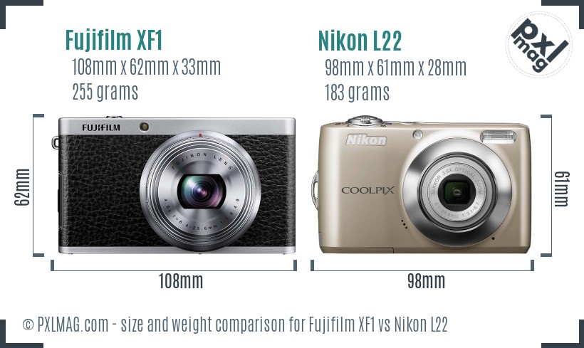 Fujifilm XF1 vs Nikon L22 size comparison