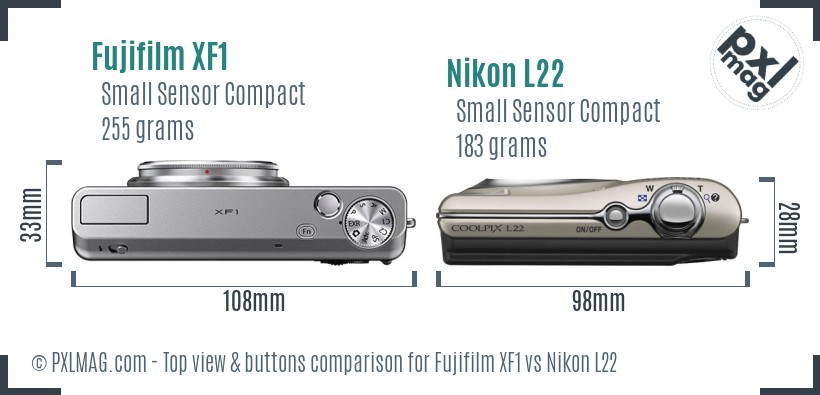 Fujifilm XF1 vs Nikon L22 top view buttons comparison