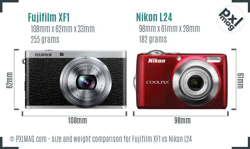 Fujifilm XF1 vs Nikon L24 size comparison