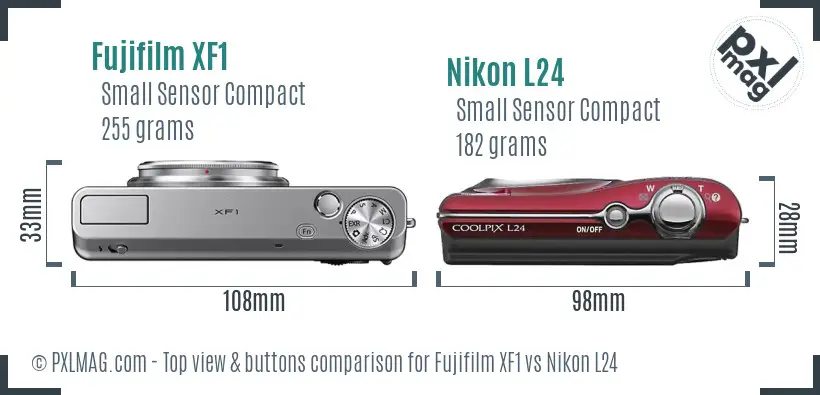 Fujifilm XF1 vs Nikon L24 top view buttons comparison