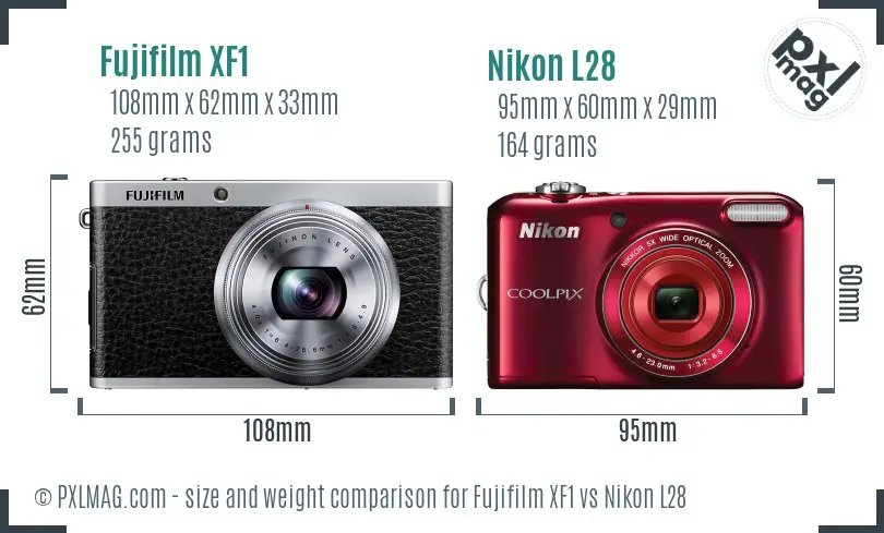 Fujifilm XF1 vs Nikon L28 size comparison