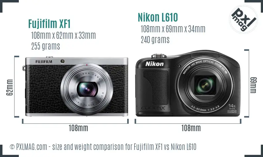 Fujifilm XF1 vs Nikon L610 size comparison