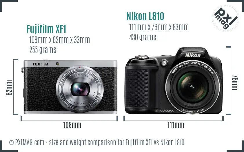 Fujifilm XF1 vs Nikon L810 size comparison