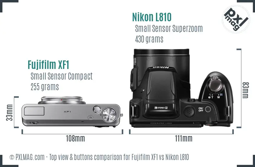 Fujifilm XF1 vs Nikon L810 top view buttons comparison