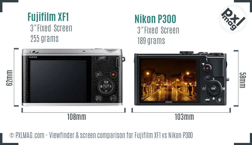Fujifilm XF1 vs Nikon P300 Screen and Viewfinder comparison