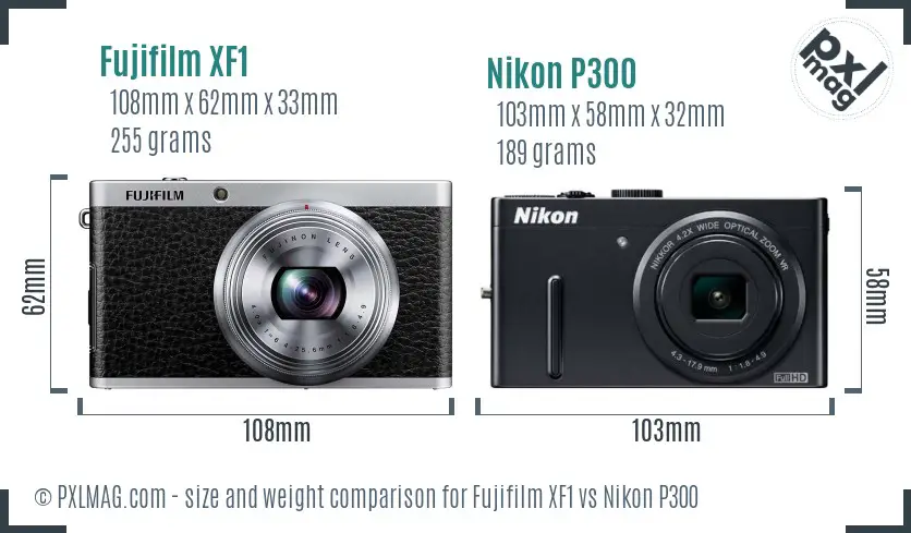 Fujifilm XF1 vs Nikon P300 size comparison