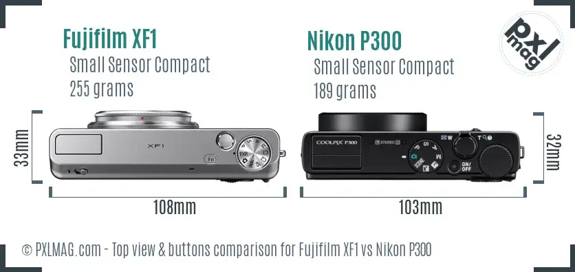 Fujifilm XF1 vs Nikon P300 top view buttons comparison