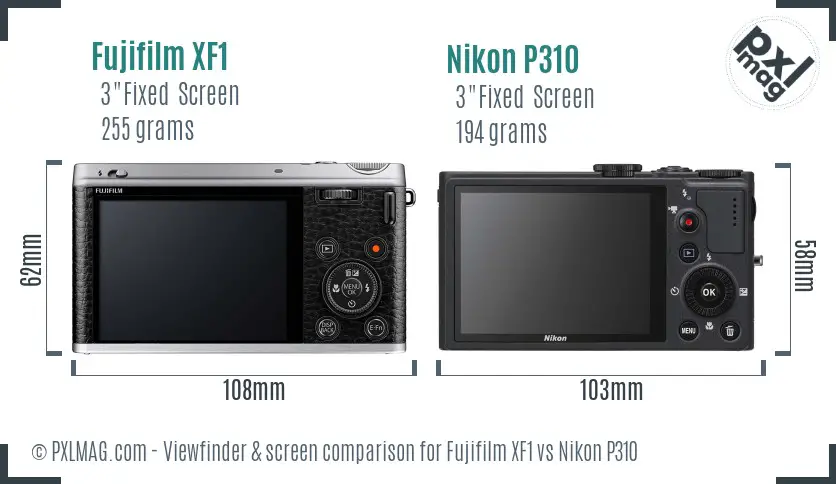 Fujifilm XF1 vs Nikon P310 Screen and Viewfinder comparison