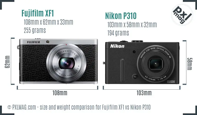 Fujifilm XF1 vs Nikon P310 size comparison