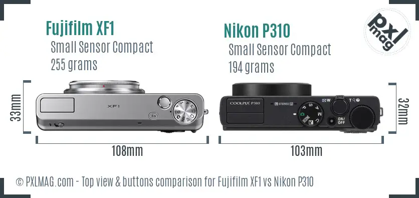 Fujifilm XF1 vs Nikon P310 top view buttons comparison