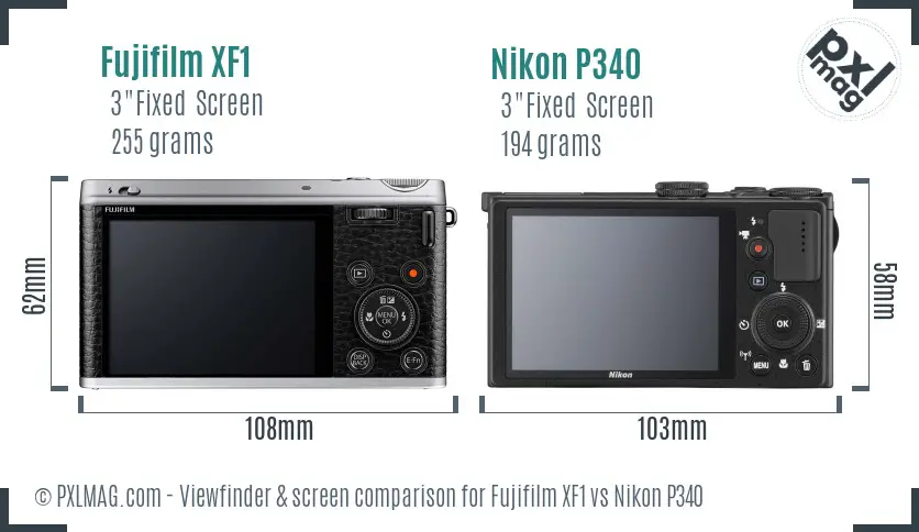 Fujifilm XF1 vs Nikon P340 Screen and Viewfinder comparison