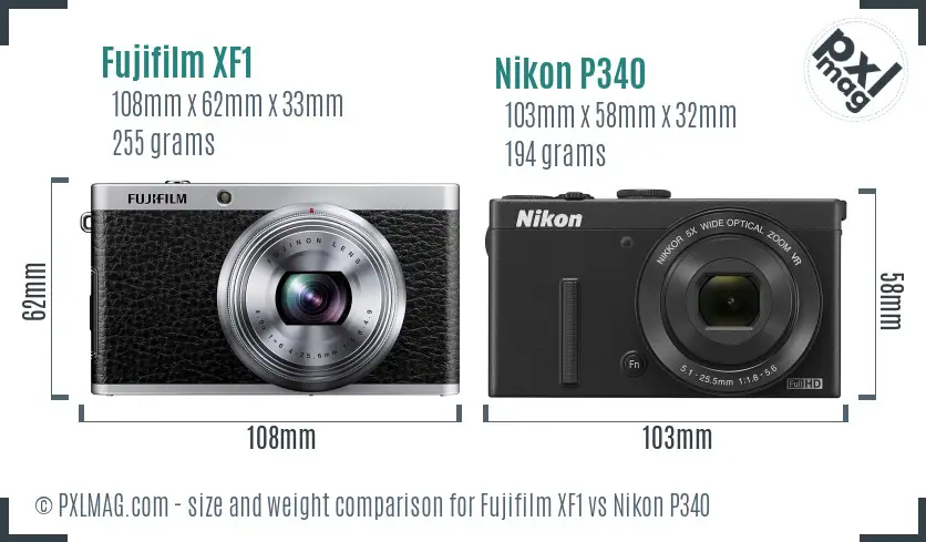 Fujifilm XF1 vs Nikon P340 size comparison