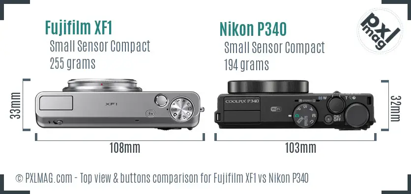 Fujifilm XF1 vs Nikon P340 top view buttons comparison