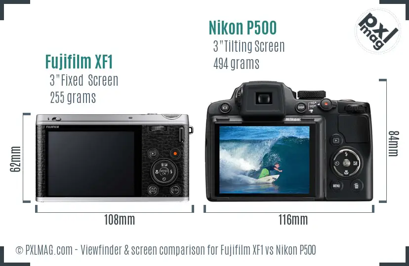Fujifilm XF1 vs Nikon P500 Screen and Viewfinder comparison