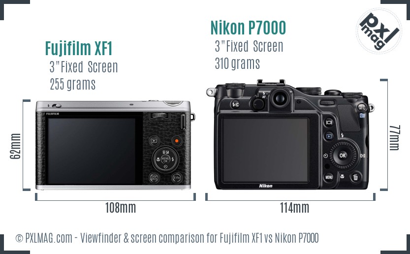 Fujifilm XF1 vs Nikon P7000 Screen and Viewfinder comparison