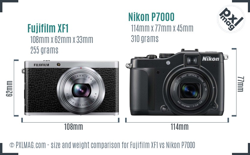 Fujifilm XF1 vs Nikon P7000 size comparison Fujifilm XF1 vs Nikon P7000 size comparison