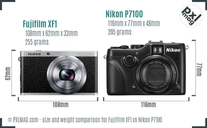 Fujifilm XF1 vs Nikon P7100 size comparison