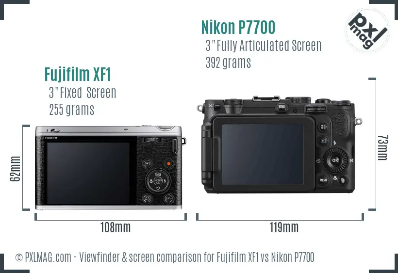 Fujifilm XF1 vs Nikon P7700 Screen and Viewfinder comparison