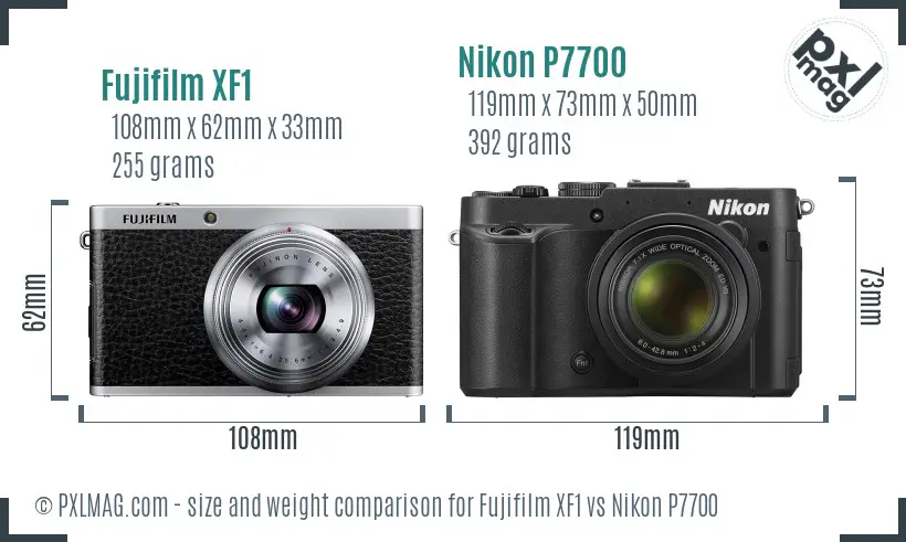 Fujifilm XF1 vs Nikon P7700 size comparison
