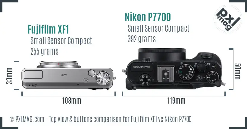 Fujifilm XF1 vs Nikon P7700 top view buttons comparison